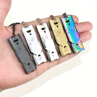 Survival Whistle Double-Tube Blast Whistle Outdoor Rescue Whistle Stainless Steel High-Frequency Earthquake Life-Saving Whistle High Decibel Whistle