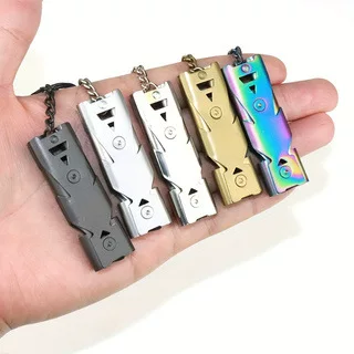 Survival Whistle Double-Tube Blast Whistle Outdoor Rescue Whistle Stainless Steel High-Frequency Earthquake Life-Saving Whistle High Decibel Whistle
