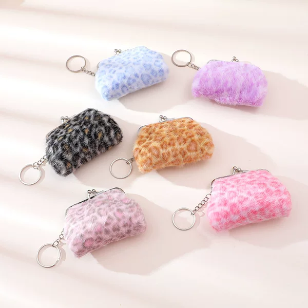 Coin Purse 3inch Plush Bag Leopard Print Bag Clip Earphone Data Cable Storage Bag Children's Leopard Print Bag