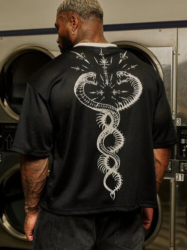 YOUNGLA American fashion brand oversized T-shirt Men's sports fitness quick-drying breathable large mesh digital printed short sleeves