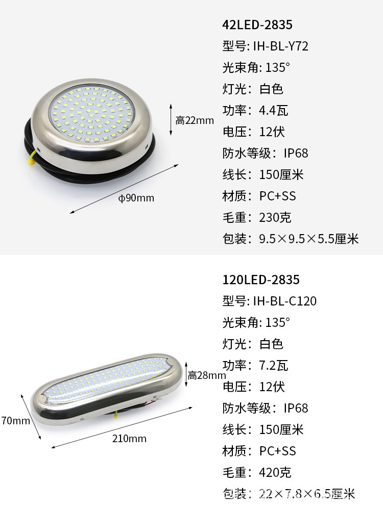 Marine Yacht Deck Light Waterproof 12Vdc Outdoor Led Atmosphere Light Work Light Rv Off-Road Vehicle Lighting