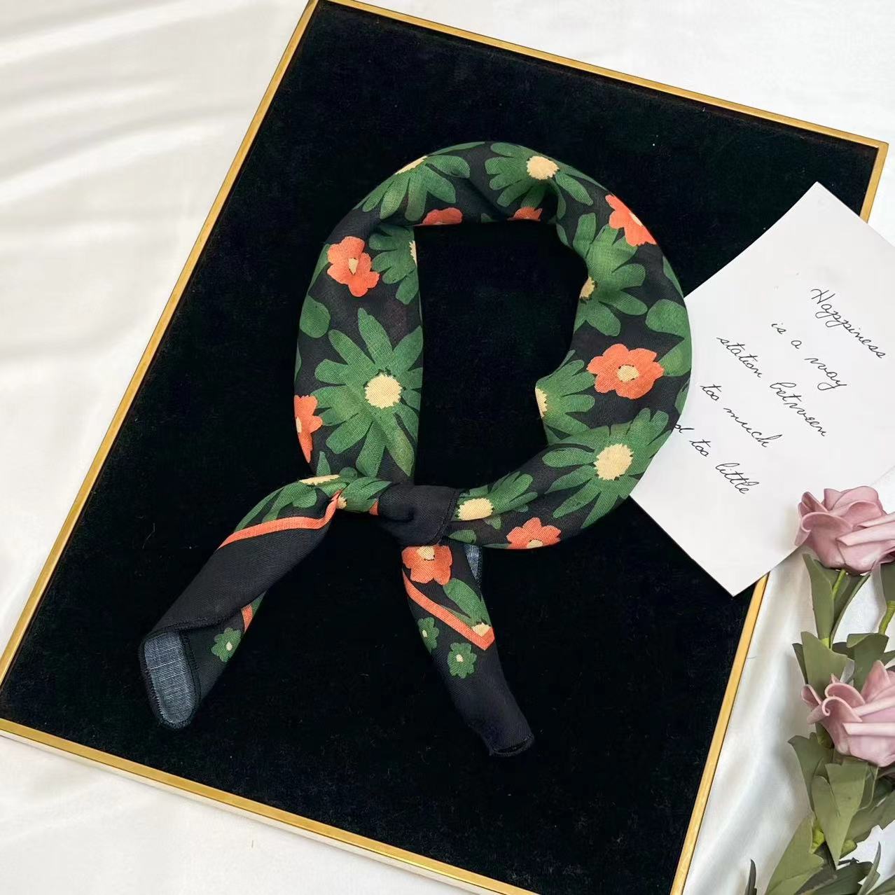 60g Weight Kerchief Classification Daily Occasion cotton and linen Material Flower Pattern Summer Season Women's Gender IG Style Style Women's IG Style Flower Cotton And Linen Kerchief 59