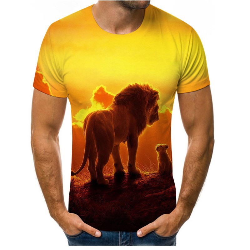 Venta caliente Forest Beast 3D impresión digital hombre calle salvaje hombro recto jersey transpirable suelta camiseta de manga corta