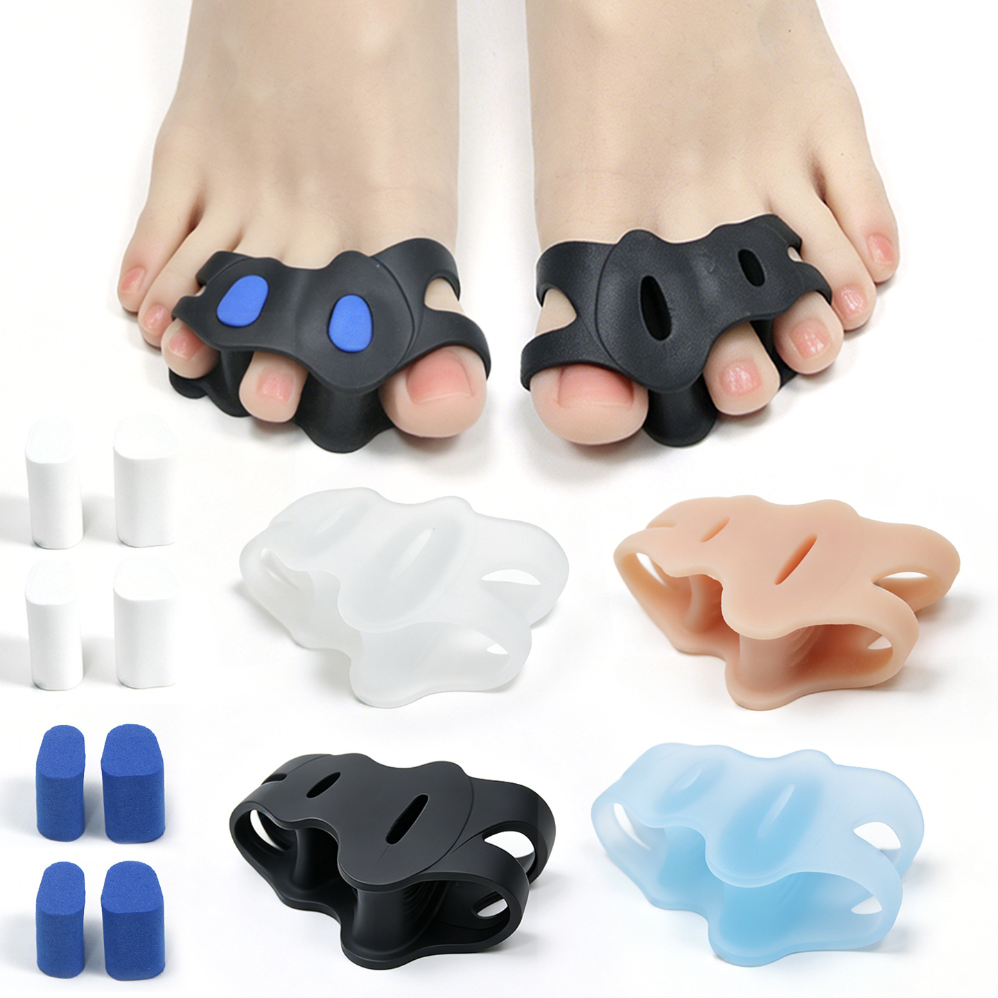Silicone Three-Hole Toe Separator Anti-Chafing Foot Pad Bunion Correction Orthotic Three-Toe Big Toe Bone Overlap Separator