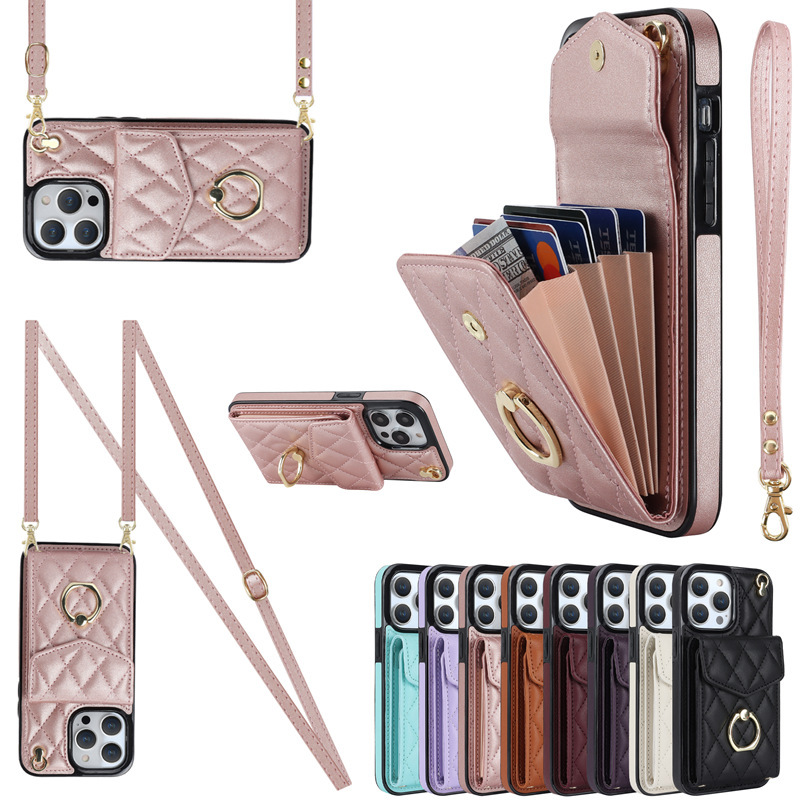 Iphone17Pro Small Fragrance Style Phone Case Suitable for Apple 15 Card-Inserting Protective Case 16E Crossbody Phone Leather Case