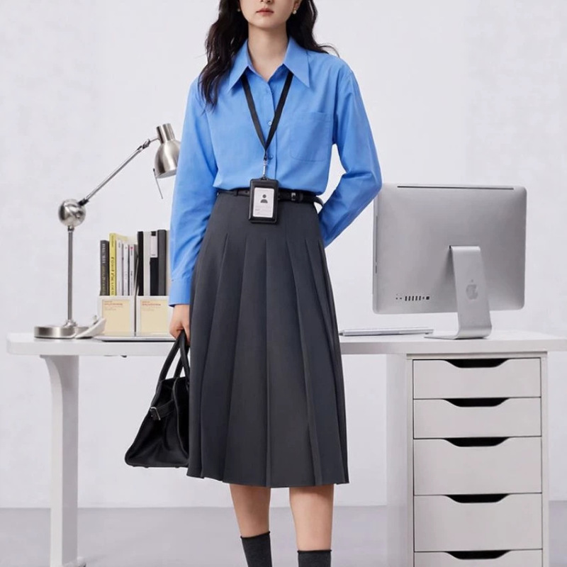 Klein blue airy shirt, professional and casual, loose-fitting long-sleeved shirt for women, new autumn collection Klein blue airy shirt, professional and casual, loose-fitting long-sleeved shirt for women, new autumn collection