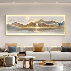 客厅风景茶室挂画现代轻奢沙发背景墙装饰画山水横版卧室床头壁画
