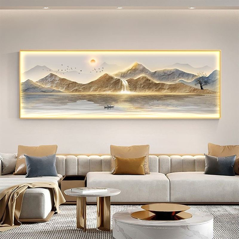 客厅风景茶室挂画现代轻奢沙发背景墙装饰画山水横版卧室床头壁画|undefined