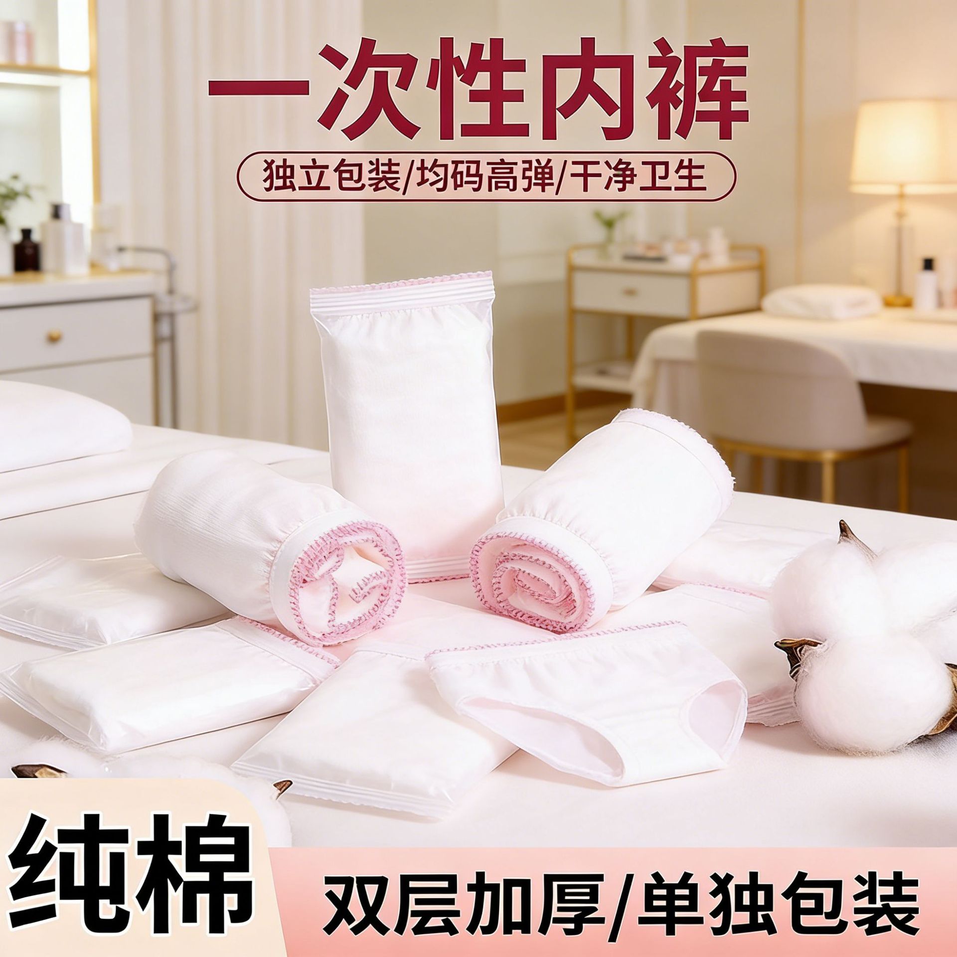 Thickened and Enlarged Disposable Underwear, Individually Packaged, Pure Cotton, No-Wash, Daily Use Briefs for Postpartum Women, Wholesale for Beauty Salons