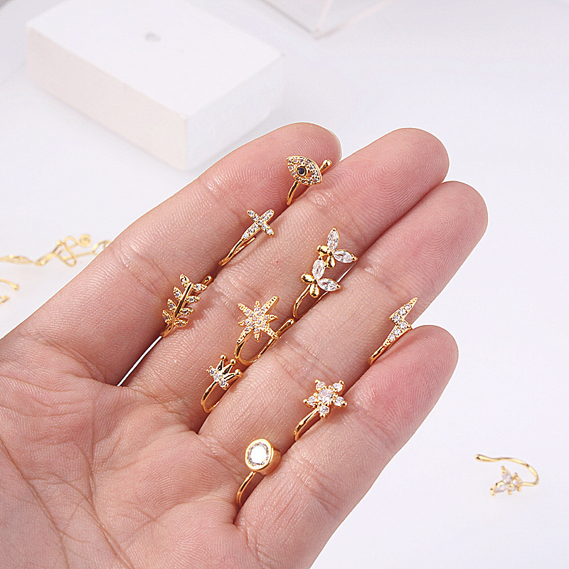Fashionable nose piercing, diamond stone inlay, nose clip, European style