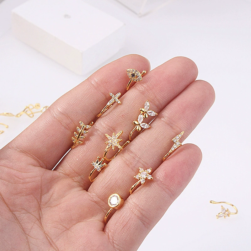 Fashionable nose piercing, diamond stone inlay, nose clip, European style