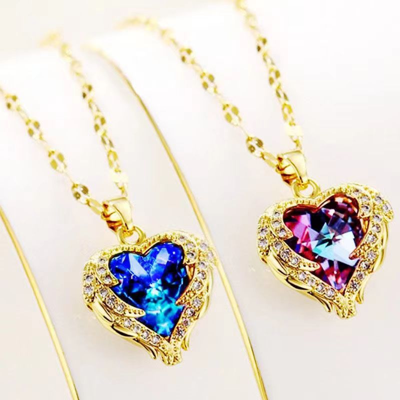 Fashion Heart Shape Copper Inlay Zircon Pendant Necklace 1 Piece