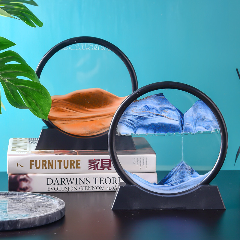 Nordic simple quicksand painting, fashionable 3D hourglass glass quicksand painting, living room office TV cabinet desktop decoration