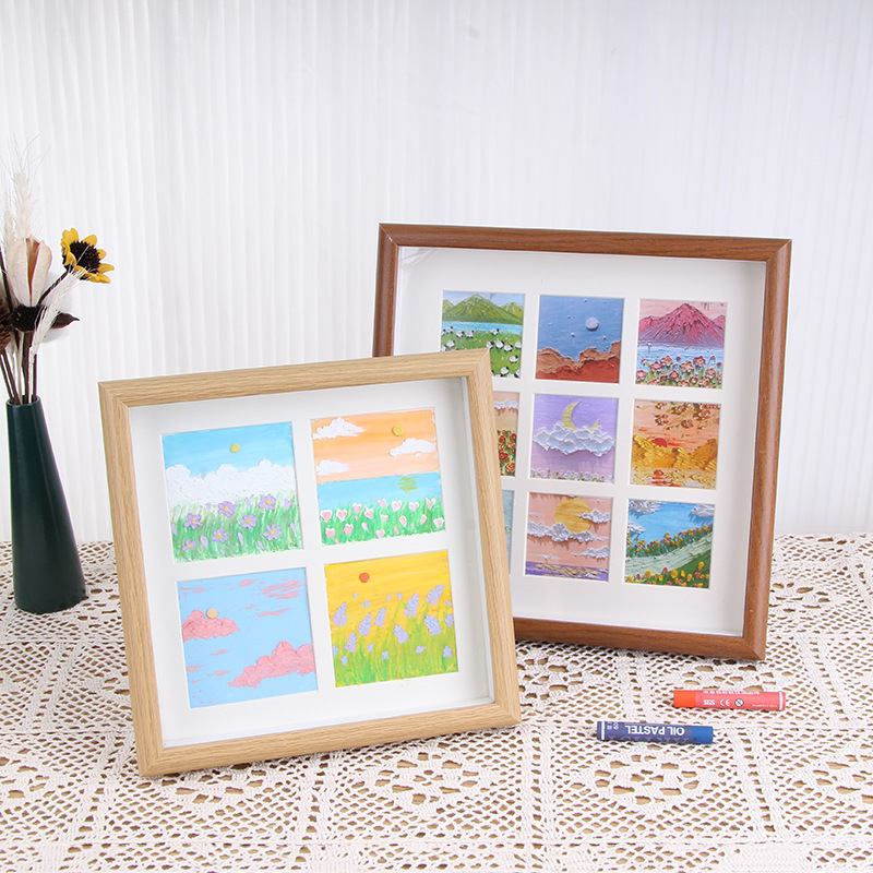 Oil painting stick square photo frame hollow 4 Palace grid 10x 10 hand-painted work preservation framed photo wall Nine Palace grid painting