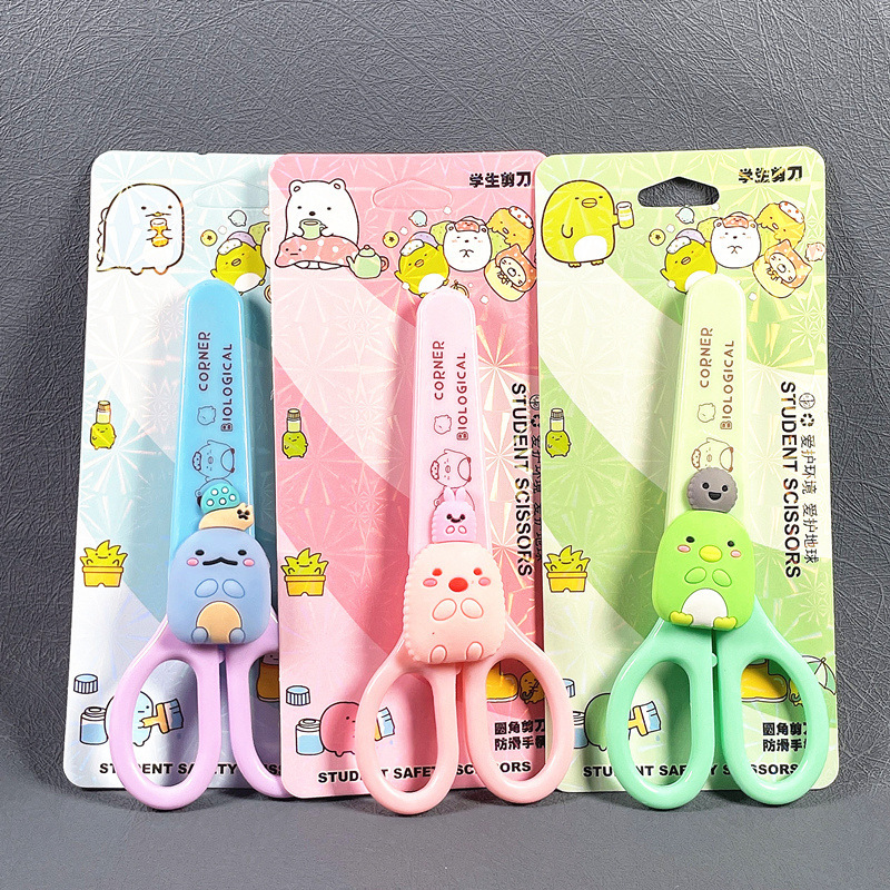 (2개) 창조적 인 귀여운 학생 문구 공룡 단일 각도 가위 귀여운 안전 가위 손 컷 스테인레스 스틸