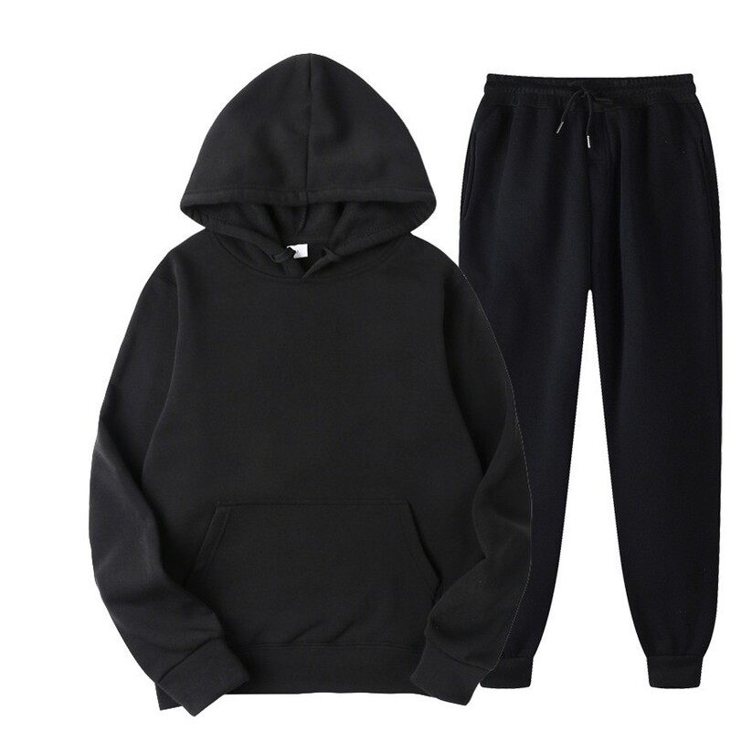 2025 Cross-Border Men's Spring and Autumn Solid Color Suit Hooded Sweatshirt Suit Trendy Casual Sports Two-Piece Suit