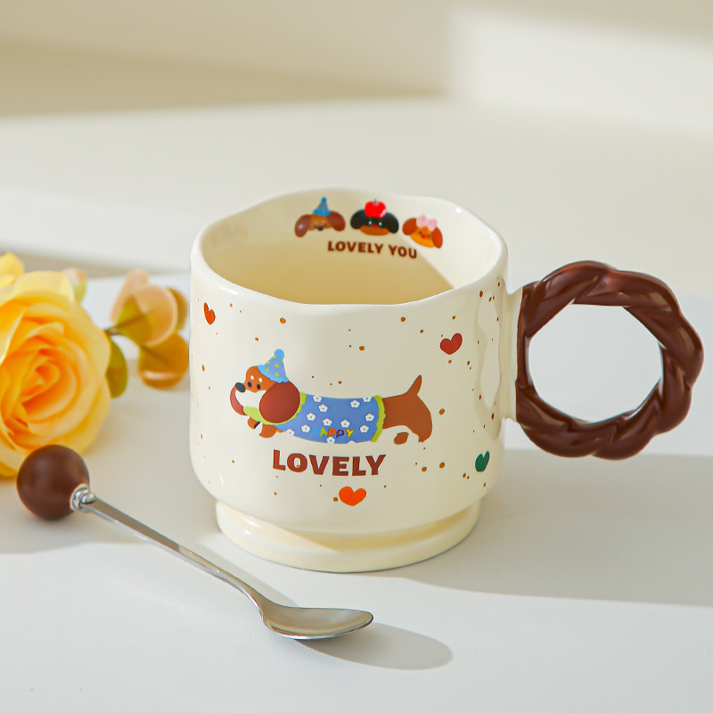 Creativo encantador dibujos animados taza de cerámica Boog taza de alta cara taza de marca taza de pareja taza de agua potable doméstica