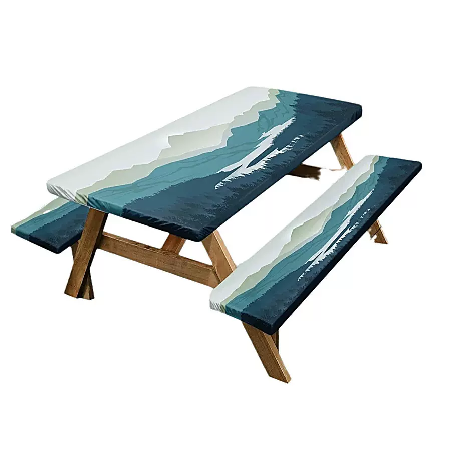 跨境三件套桌布套长方形凳子套户外野餐桌子台布桌椅防水餐椅