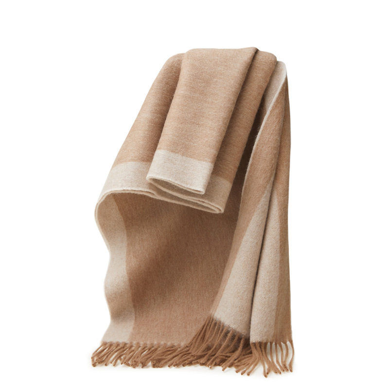 Inner Mongolia factory wholesale double-sided pure wool scarf unisex winter warm all-match tassel wool shawl