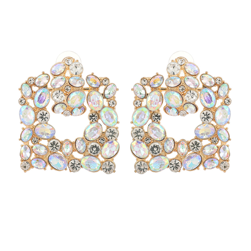 Artificial Gemstones Inlay Material 1 Pair Retro Lady Geometric Plating Inlay Metal Artificial Gemstones Earrings