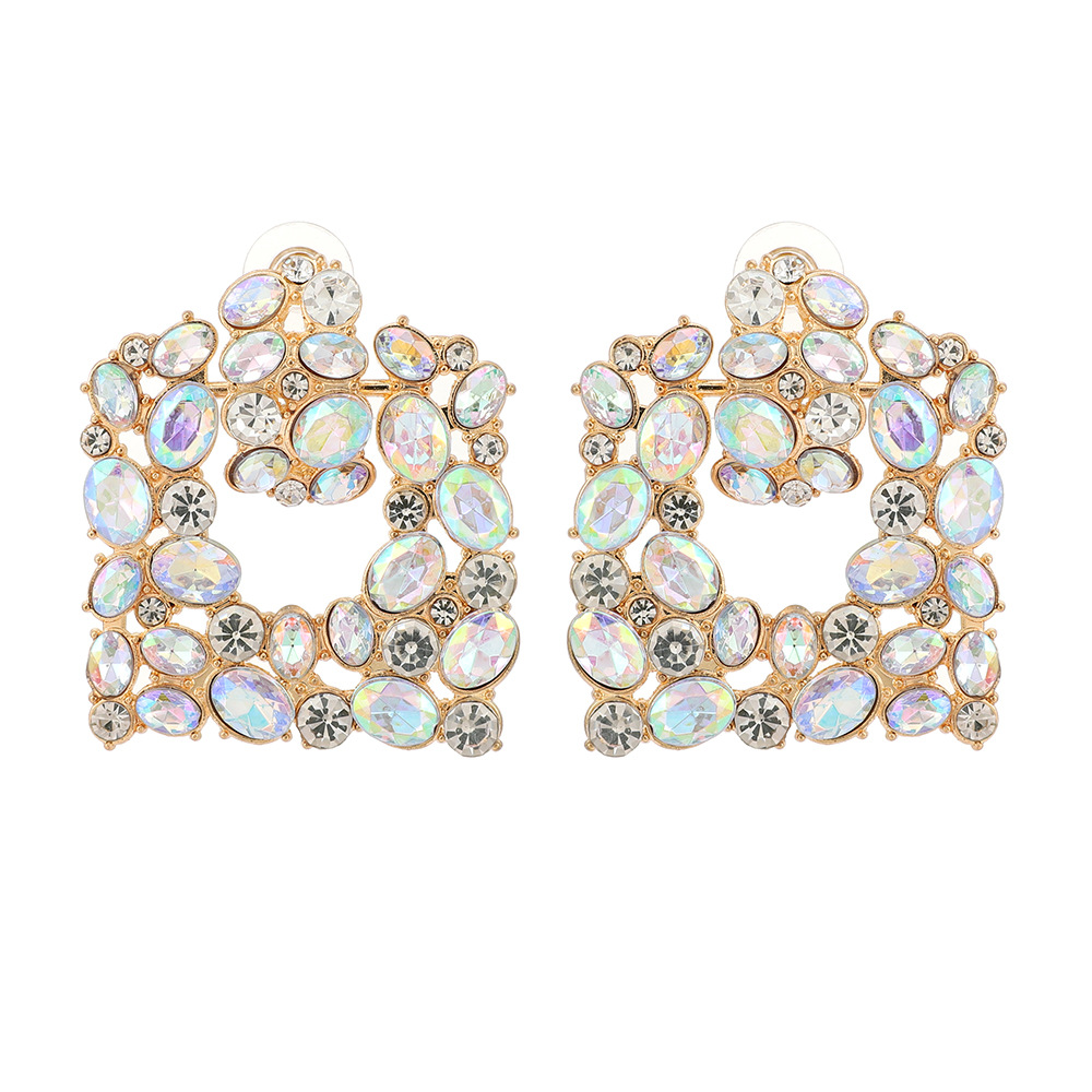 1 Pair Retro Lady Geometric Plating Inlay Metal Artificial Gemstones Earrings display picture 2