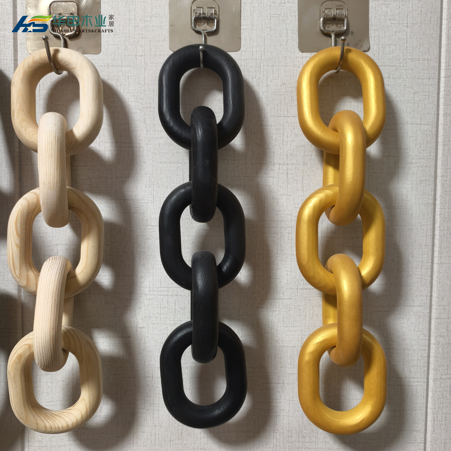 松木五环扣木制装饰链条木质工艺品木链子五环扣松木装饰链条