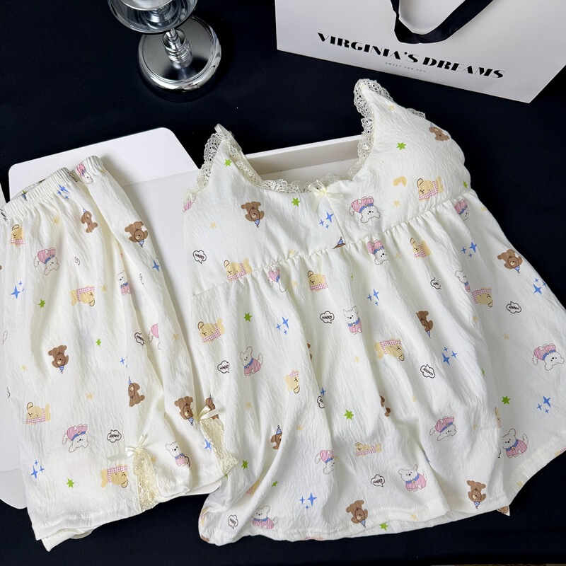 【Da Jiejie Cross-Border Selection】Summer Cloud Pajamas with Chest Pads, Wearable Outside, Camisole and Shorts Homewear Set 【Da Jiejie Cross-Border Selection】Summer Cloud Pajamas with Chest Pads, Wearable Outside, Camisole and Shorts Homewear Set