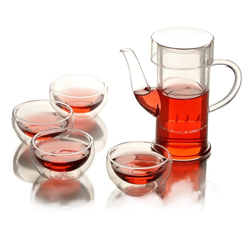 Juego de té de vidrio transparente traje de Kung Fu flores y plantas tetera borosilicato resistente al calor resistente a altas temperaturas vidrio Xuan al por mayor