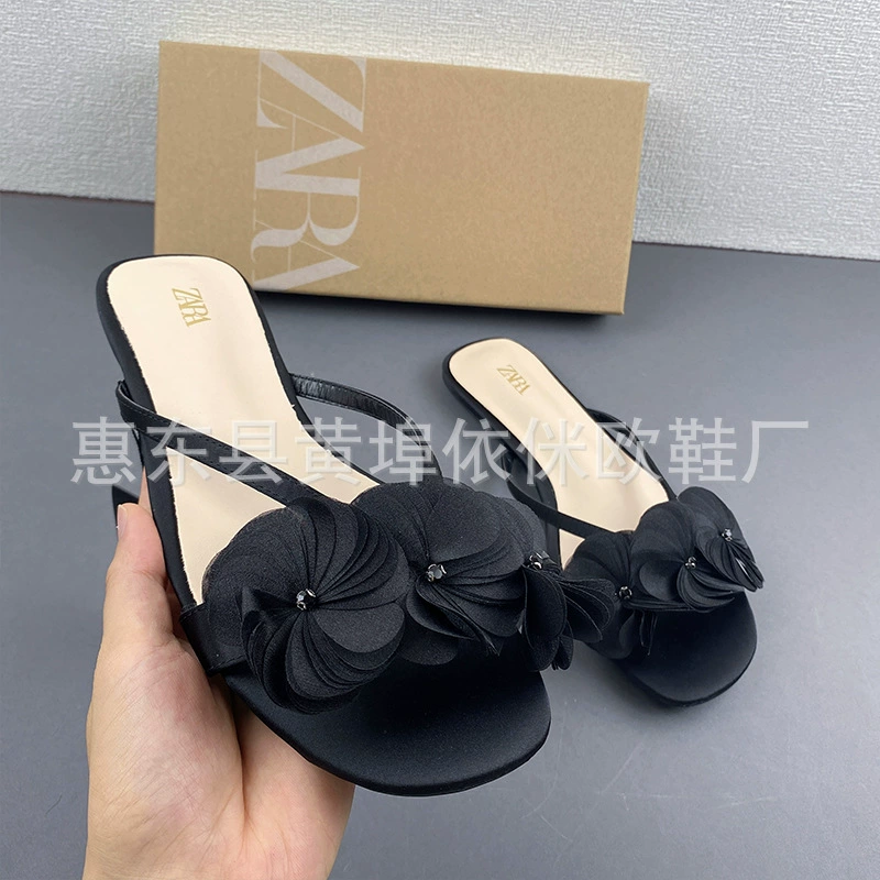 Новинка 2024 года, летние туфли на плоской подошве с цветами и одним словом, с пустым песком. Повседневные женские сандалии в стиле феи.