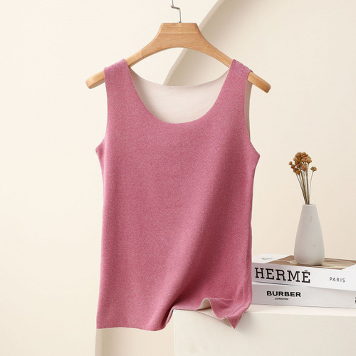 AB-side faux fur round neck warm vest autumn and winter model velour thick base shirt round neck versatile candy color innerwear