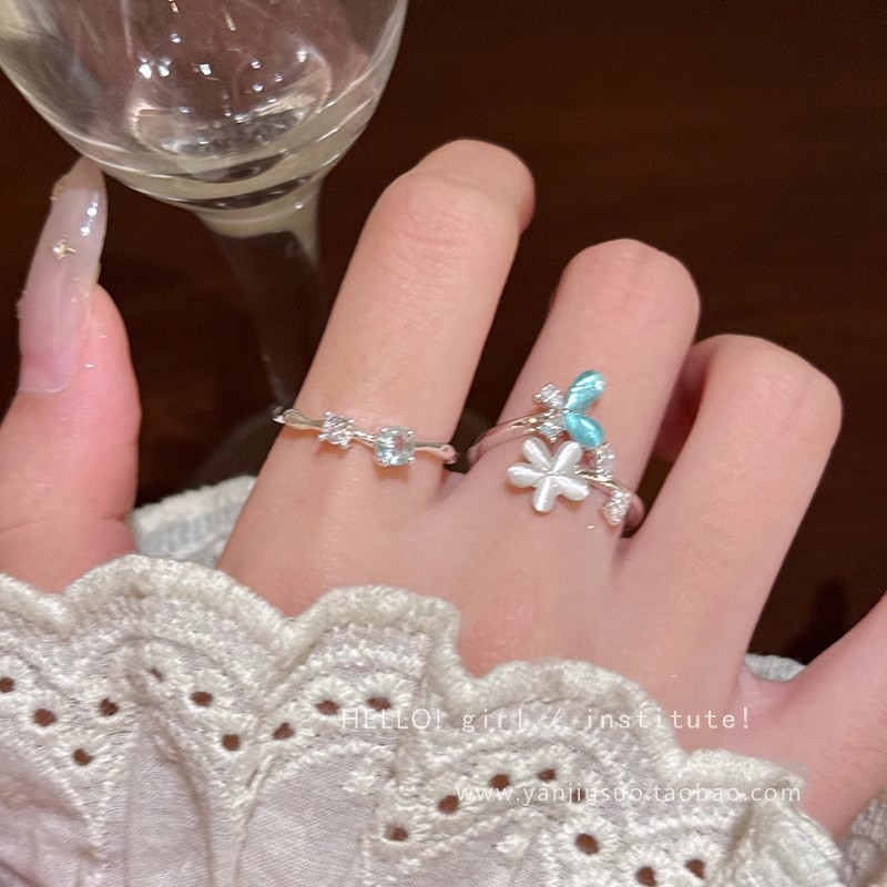 Flower Zircon Open Ring for Women 2025 New Index Finger Ring Accessible Luxury Style Niche Design High-End Ring Accessories 3