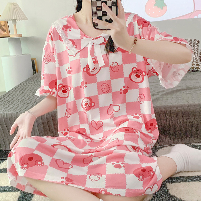 2023 camisón de verano chica manga corta lindo flojo fino seda la leche pijamas fresco estudiante homewear al por mayor
