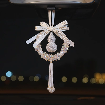 Car hanging Pendant Rearview Mirror Hanging Ornament with - pearl-gourd-pendant-white