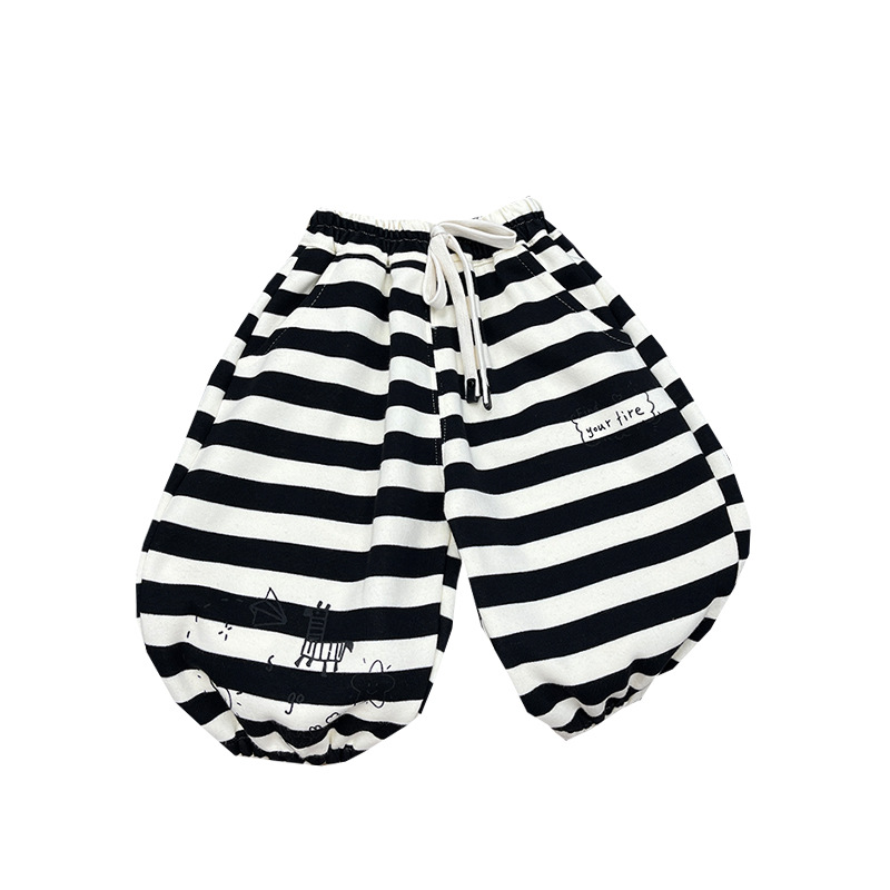 Pantaloni sportivi casual da bambino e bambina in stile occidentale, grandi pantaloni in PP per neonati, pantaloni larghi a righe in cotone per bambini_voghion.com