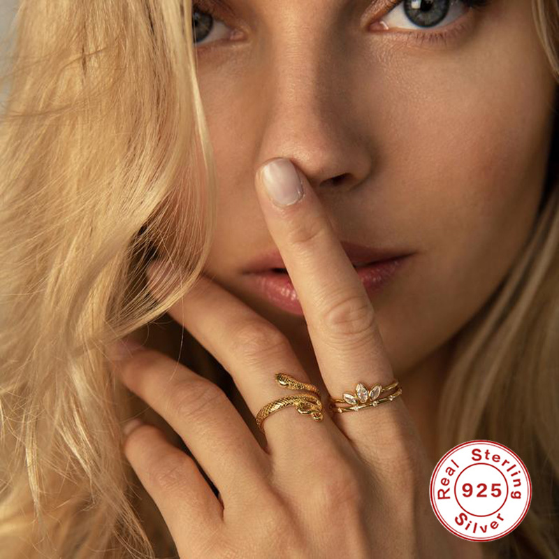 Snake Pattern 925 Sterling Silver Snake Open Rings