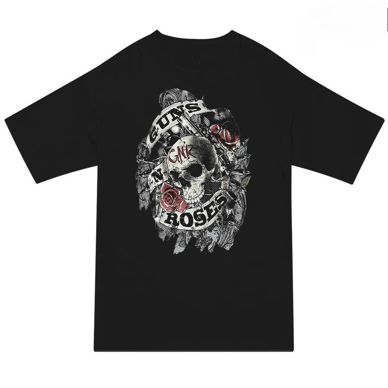 Cross-Border Cotton T-Shirt Guns N' Roses Band Firepower T-Shirt Men's and Women's Short-Sleeved Tops Summer Millennium Style Retro Trend