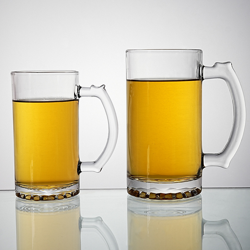 바 생맥주 컵 맥주 컵 850ml 유리 꽃 바닥 손잡이 크리 에이 티브 대용량 슈퍼 사이즈 홈 세트