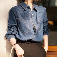 美式复古时髦别致牛仔衬衫外套女2025春装新款女装宽松叠穿内搭上