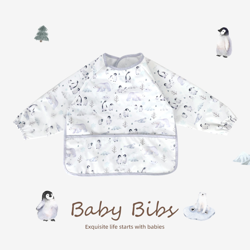 Biblioteca de bebé de algodón para niños mono de manga larga bebé comiendo babero impermeable bebé anti-vestirse suministros maternos e infantiles al por mayor