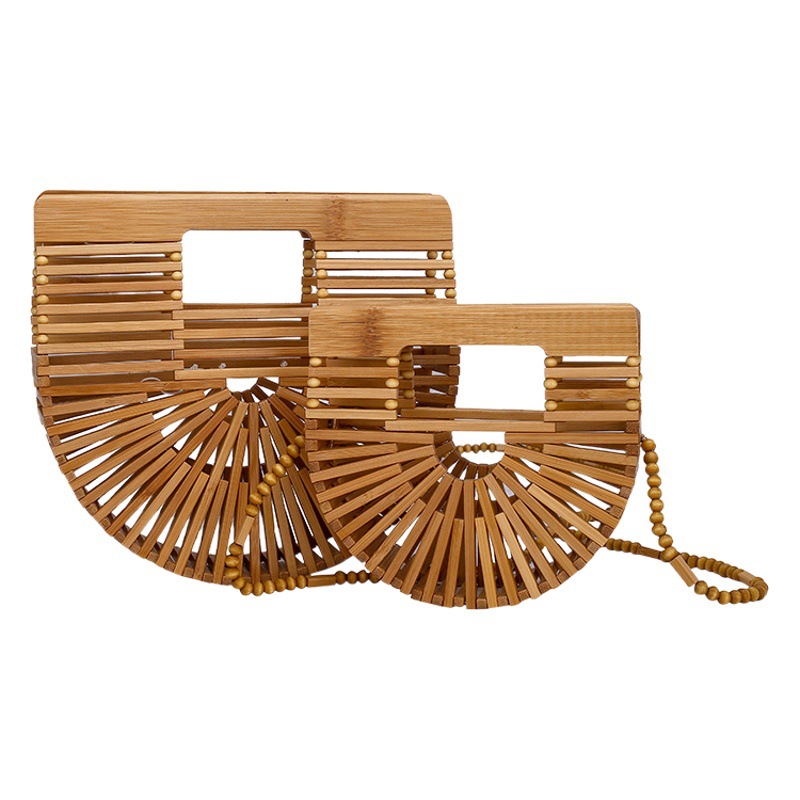 Trendy Instagram-Style Hollow Woven Women's Bag 2026 Summer New Fashion Crossbody Bag Bamboo Half-Round Handbag Beach Bag