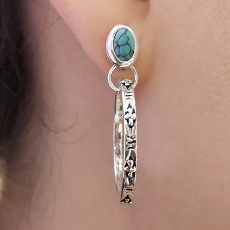 Fashionable retro agate turquoise earrings