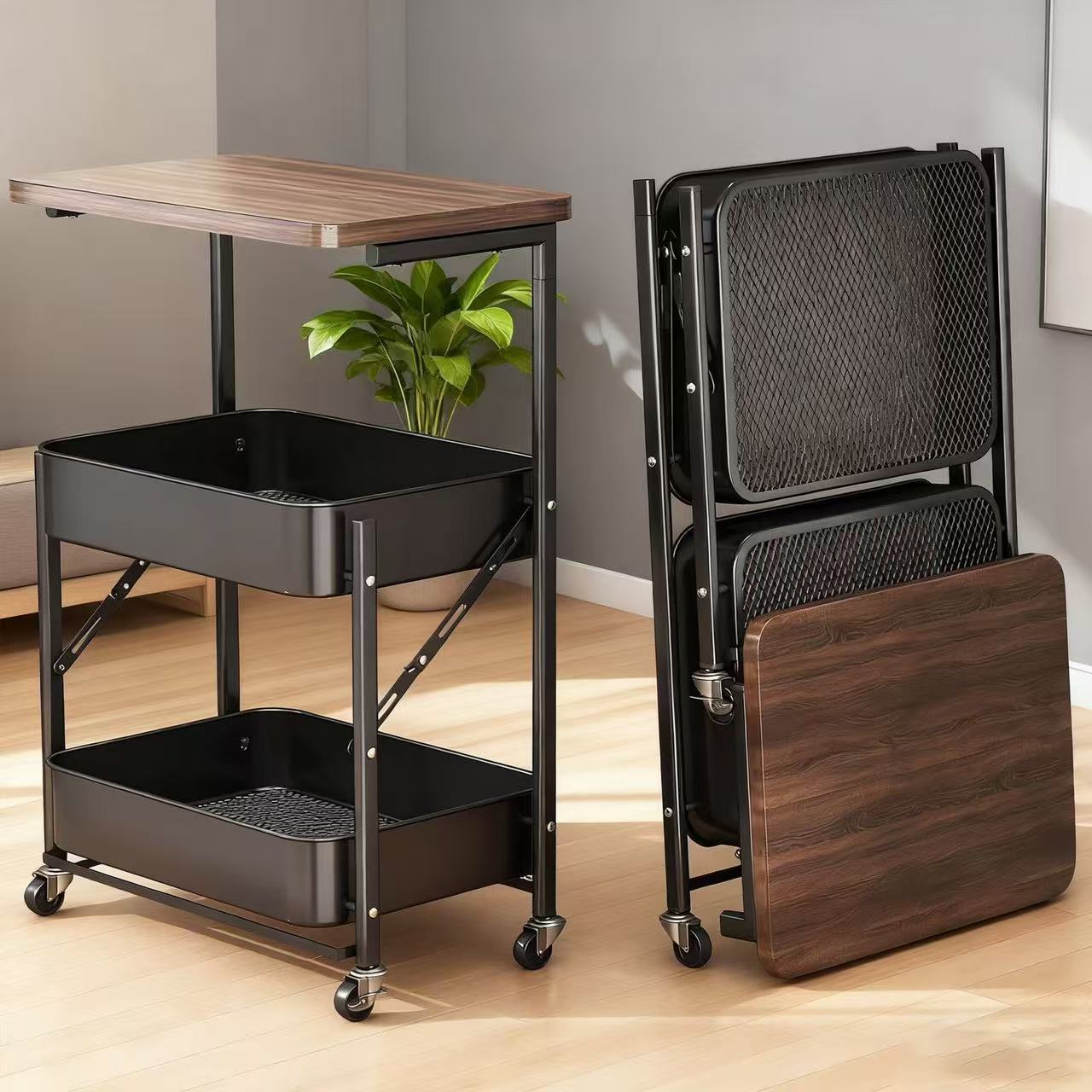 Second-Hand Folding Trolley Storage Rack Floor-Standing Bedroom Bedside Table Storage Snack Storage Rack Coffee Table Living Room Side Table