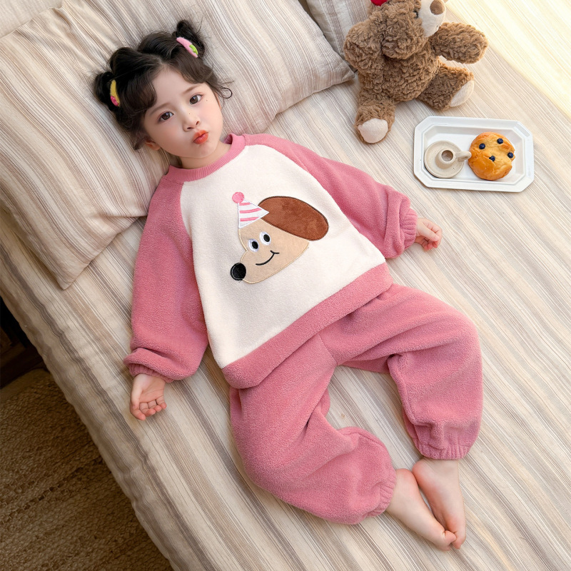儿童睡衣套装秋冬季女童2025新款杨梅绒女孩宝宝保暖家居服两件套|undefined