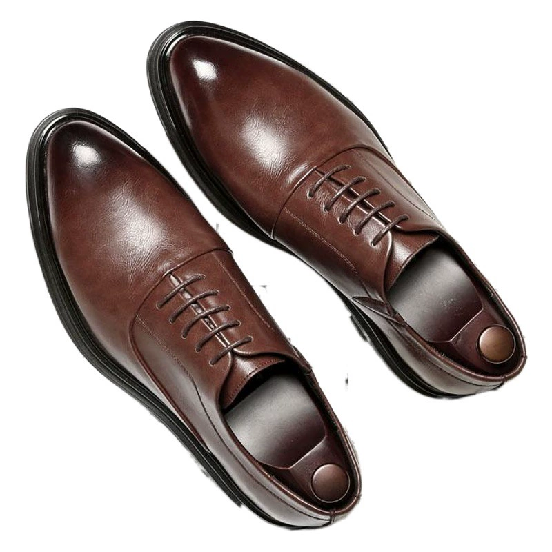 Мужская мужская обувь на платформе с острым носком и шнуровкой в Корейском стиле, деловая официальная повседневная кожаная обувь, британская мягкая кожаная мужская Свадебная обувь 3018