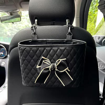 Car storage bag/box, Trash Can Cartoon Car Seat - cloth-black-bow-black-storage-pocket