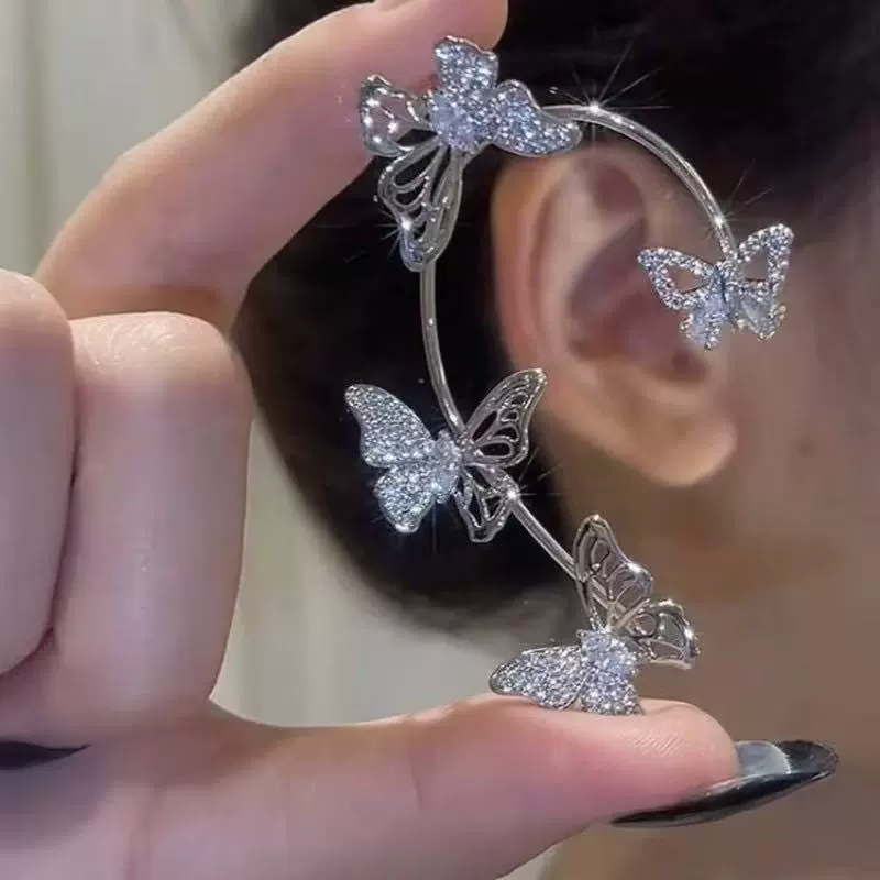 Сережки-уточки на ухо, стиль Light-Luxury для TikTok, без пирсинга, элемент бабочка, золото/серебро