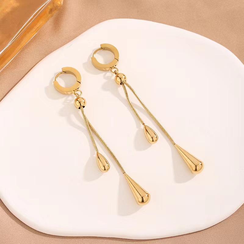 14g Weight PVD Coated Gold Plating Process Real Gold Plated Plating Material Titanium Steel Gold Plated Simple Style Classic Style Solid Color Plating Earrings Necklace
