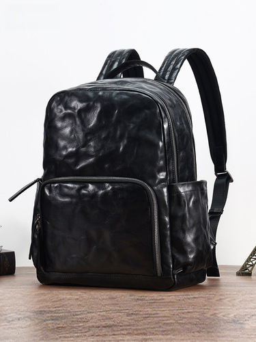 New leather double shoulder bag with 15-inch large capacity for computers, commuting, high-end genuine leather business backpack