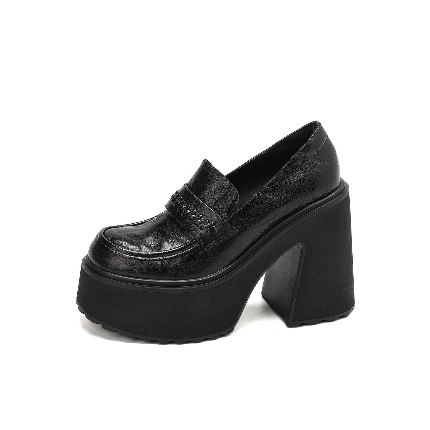 Giày loafer nữ đế dày da cừu non phong cách JK — màu nâu