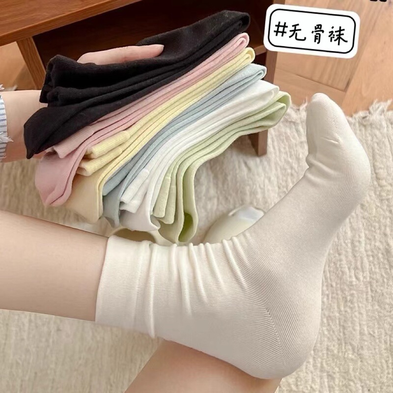 Socks women's summer thin solid color soft waxy cotton socks month socks daily versatile pile socks boneless socks Zhuji wholesale